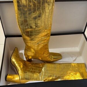 J. Crew Metallic Gold Croc-Embossed Heeled Boots